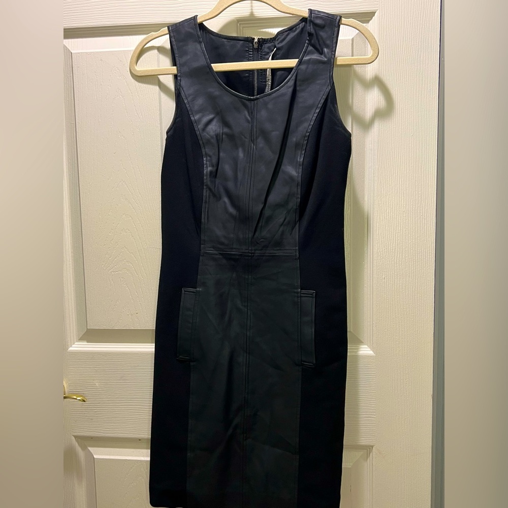 Mixed Media Kensie Black Knit & Vegan Leather Sheath Mini Dress - Size XS